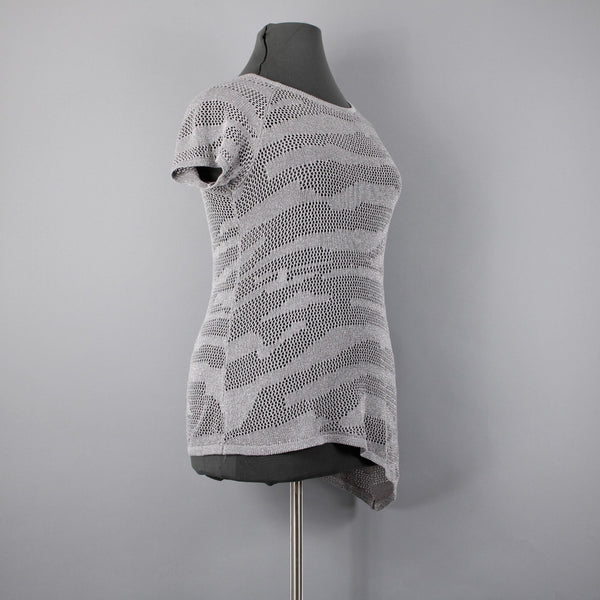 INC NEW $52 Sz XL Gray Metallic Blush Garden2 Open Knit Zebra Rayon Bld Asym Top