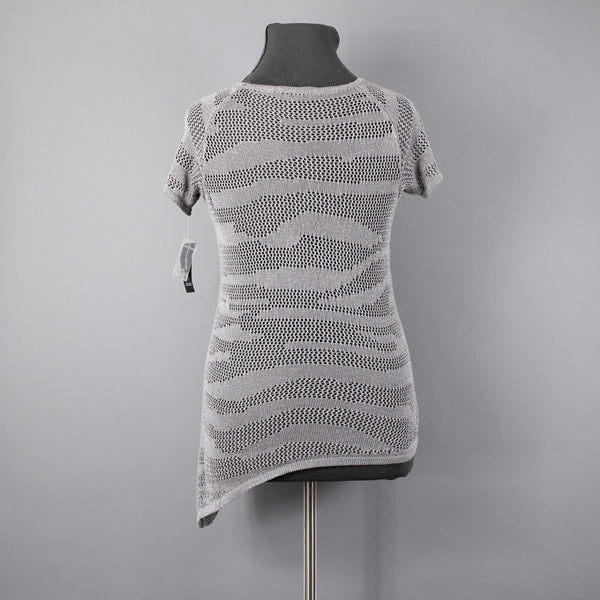 INC NEW $52 Sz XL Gray Metallic Blush Garden2 Open Knit Zebra Rayon Bld Asym Top