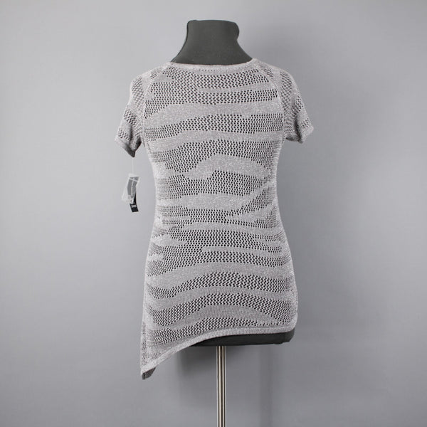 INC NEW $52 Sz XL Gray Metallic Blush Garden2 Open Knit Zebra Rayon Bld Asym Top