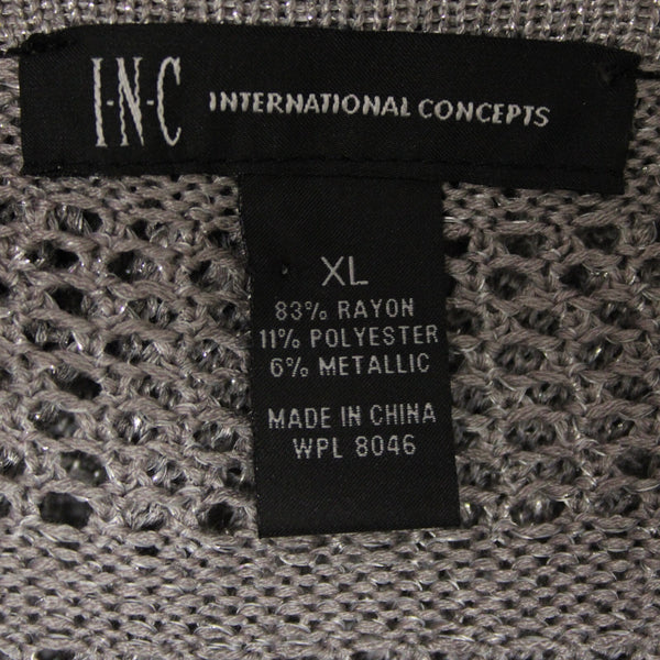 INC NEW $52 Sz XL Gray Metallic Blush Garden2 Open Knit Zebra Rayon Bld Asym Top