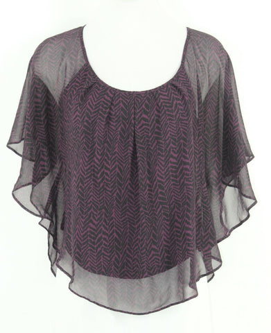 Express Sz XS Purple Black Sheer Overlay Butterfly Sleeve Poly Cotton Bld Top