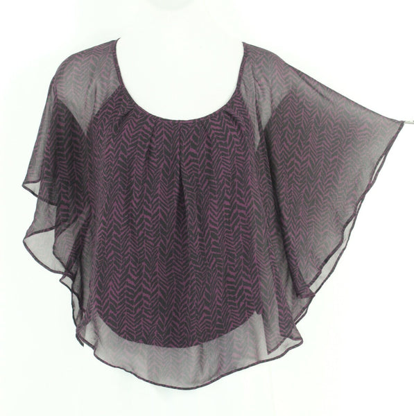 Express Sz XS Purple Black Sheer Overlay Butterfly Sleeve Poly Cotton Bld Top
