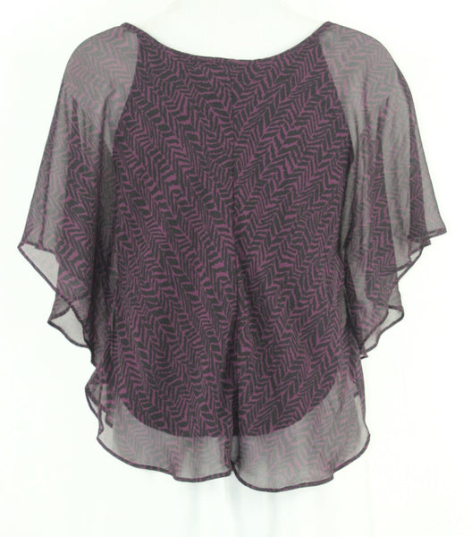 Express Sz XS Purple Black Sheer Overlay Butterfly Sleeve Poly Cotton Bld Top