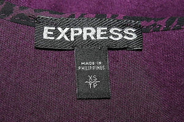 Express Sz XS Purple Black Sheer Overlay Butterfly Sleeve Poly Cotton Bld Top