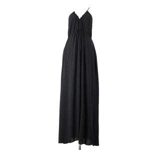 Tysa NEW $ 275 Sz 0/1 Black Open Back Unlined Pockets 100% Rayon Long Dress