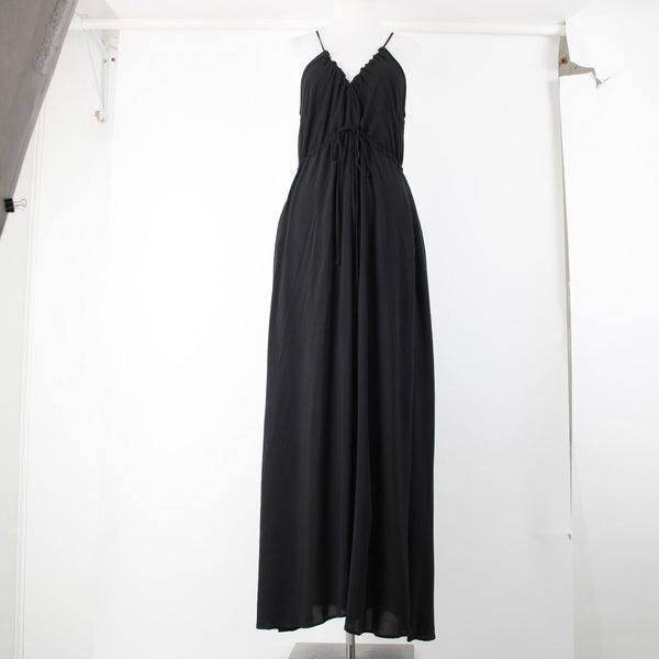 Tysa NEW $ 275 Sz 0/1 Black Open Back Unlined Pockets 100% Rayon Long Dress