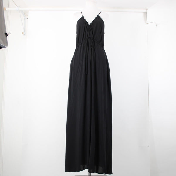 Tysa NEW $ 275 Sz 0/1 Black Open Back Unlined Pockets 100% Rayon Long Dress