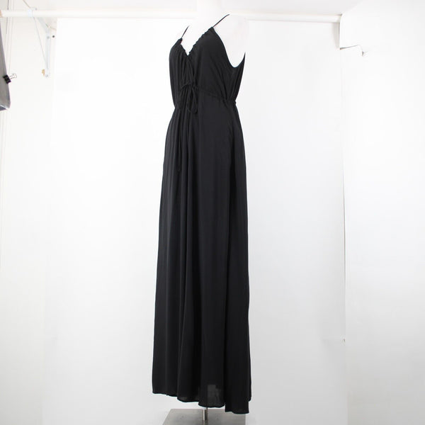 Tysa NEW $ 275 Sz 0/1 Black Open Back Unlined Pockets 100% Rayon Long Dress