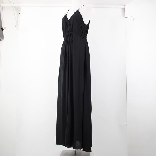 Tysa NEW $ 275 Sz 0/1 Black Open Back Unlined Pockets 100% Rayon Long Dress
