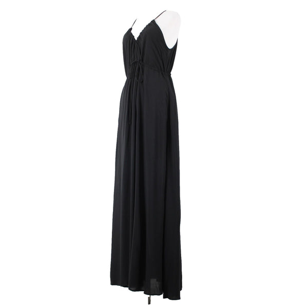 Tysa NEW $ 275 Sz 0/1 Black Open Back Unlined Pockets 100% Rayon Long Dress
