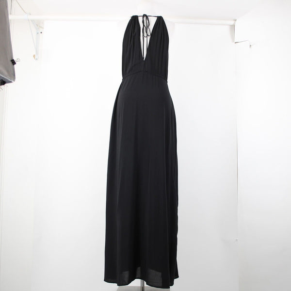 Tysa NEW $ 275 Sz 0/1 Black Open Back Unlined Pockets 100% Rayon Long Dress
