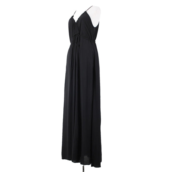 Tysa NEW $ 275 Sz 0/1 Black Open Back Unlined Pockets 100% Rayon Long Dress
