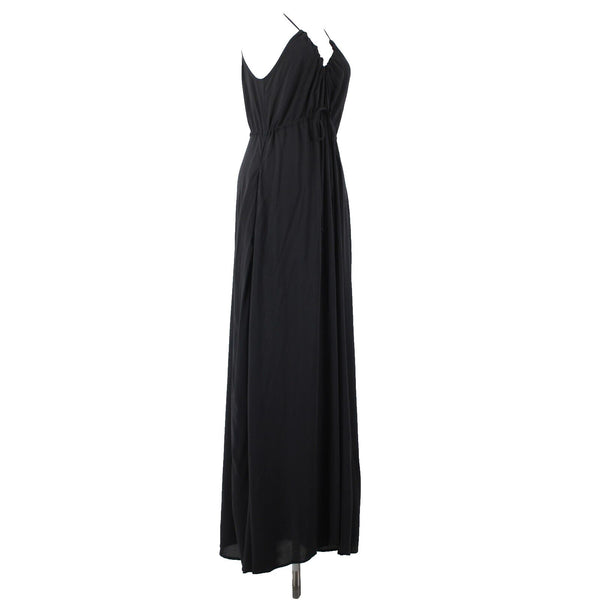 Tysa NEW $ 275 Sz 0/1 Black Open Back Unlined Pockets 100% Rayon Long Dress