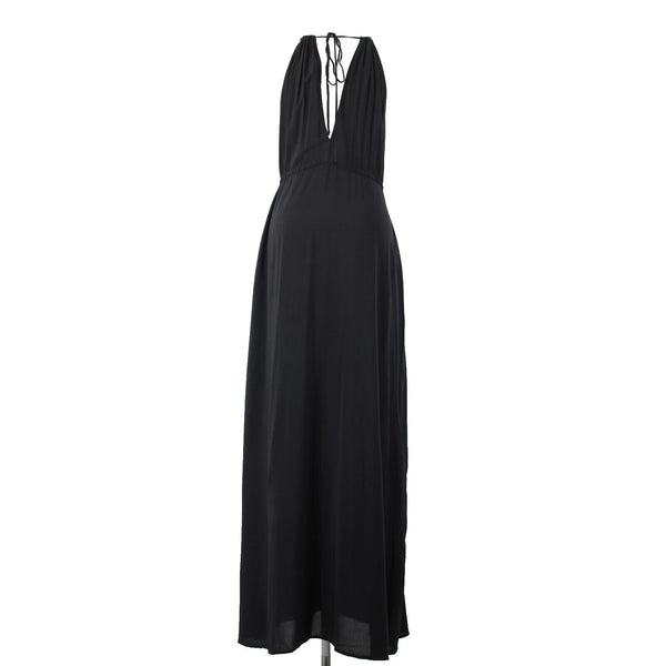 Tysa NEW $ 275 Sz 0/1 Black Open Back Unlined Pockets 100% Rayon Long Dress