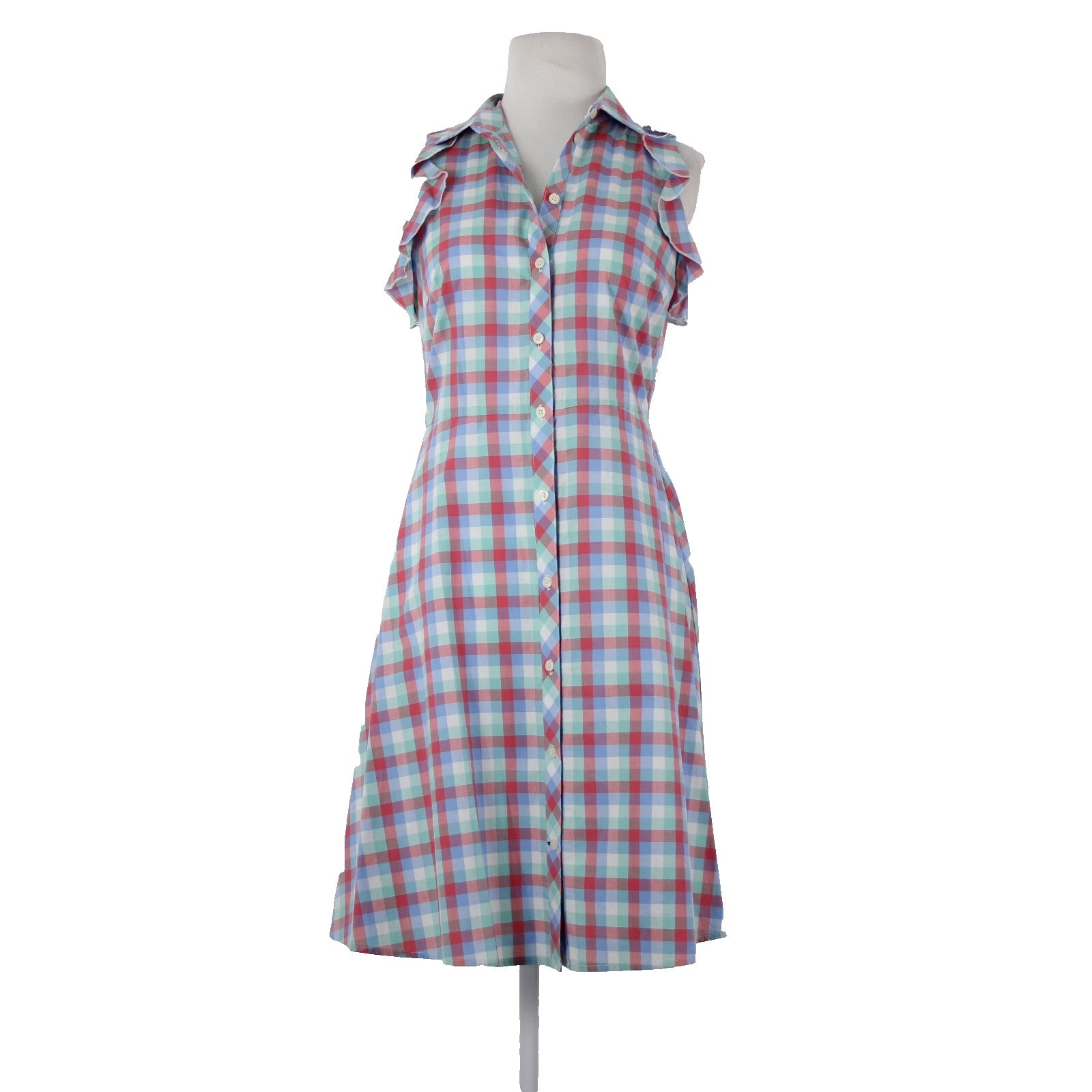 Kate Spade Sz 2 Blue Red Green Multi Color Collared Buttons 100% Cotton Dress