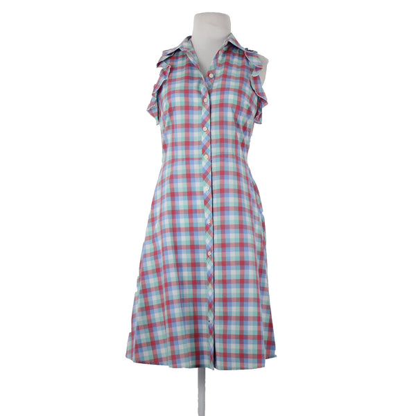 Kate Spade Sz 2 Blue Red Green Multi Color Collared Buttons 100% Cotton Dress