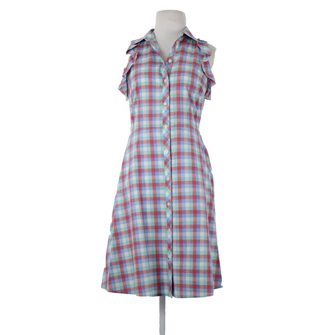 Kate Spade Sz 2 Blue Red Green Multi Color Collared Buttons 100% Cotton Dress