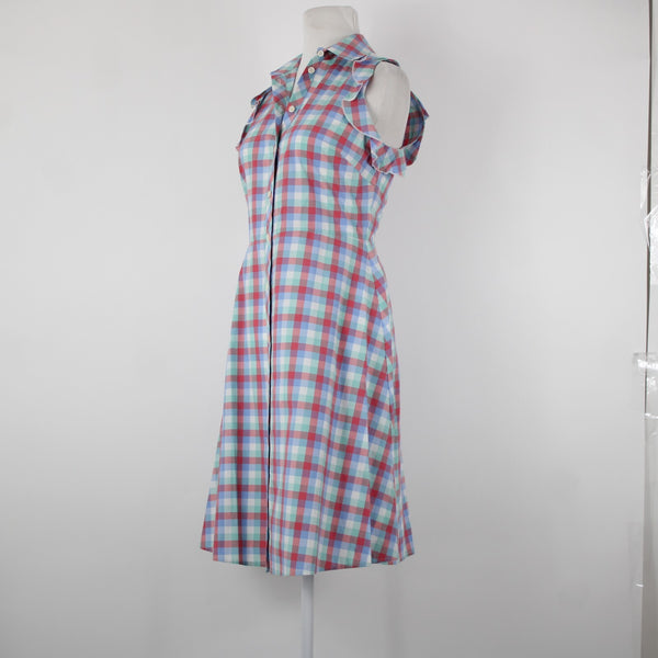 Kate Spade Sz 2 Blue Red Green Multi Color Collared Buttons 100% Cotton Dress