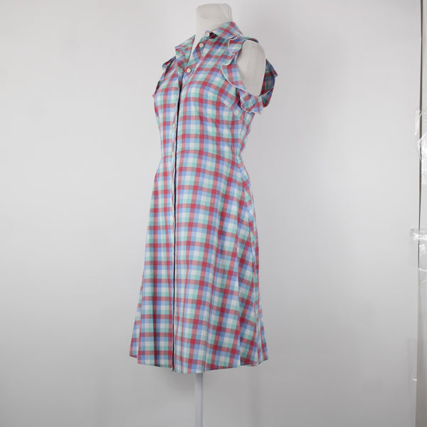 Kate Spade Sz 2 Blue Red Green Multi Color Collared Buttons 100% Cotton Dress