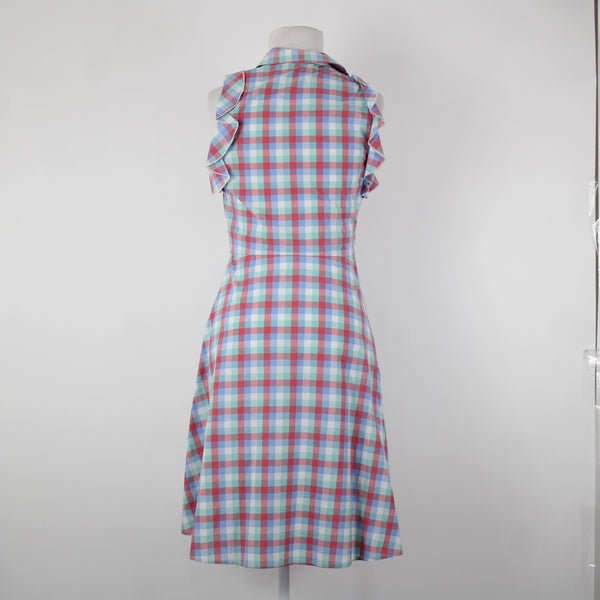 Kate Spade Sz 2 Blue Red Green Multi Color Collared Buttons 100% Cotton Dress