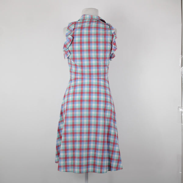 Kate Spade Sz 2 Blue Red Green Multi Color Collared Buttons 100% Cotton Dress