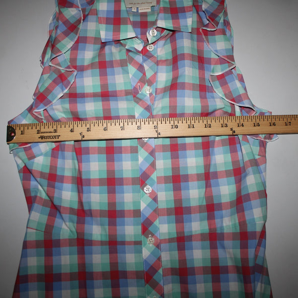 Kate Spade Sz 2 Blue Red Green Multi Color Collared Buttons 100% Cotton Dress