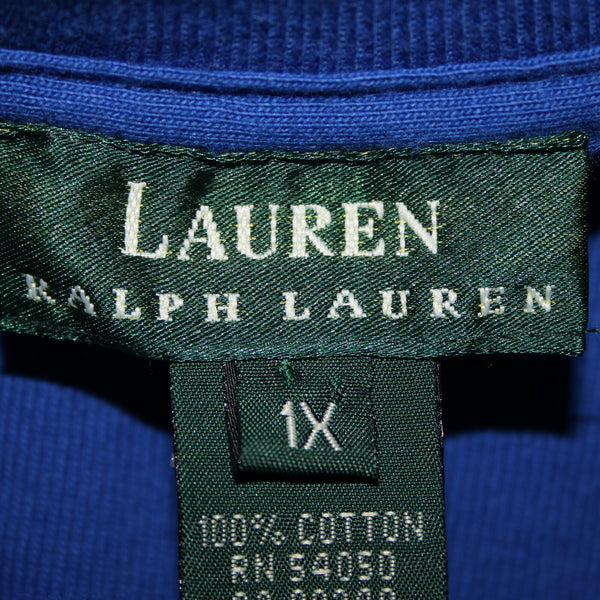 Lauren Ralph Lauren Madison Ave High NEW Sz 1X Royal Blue Embroidered Logo Top