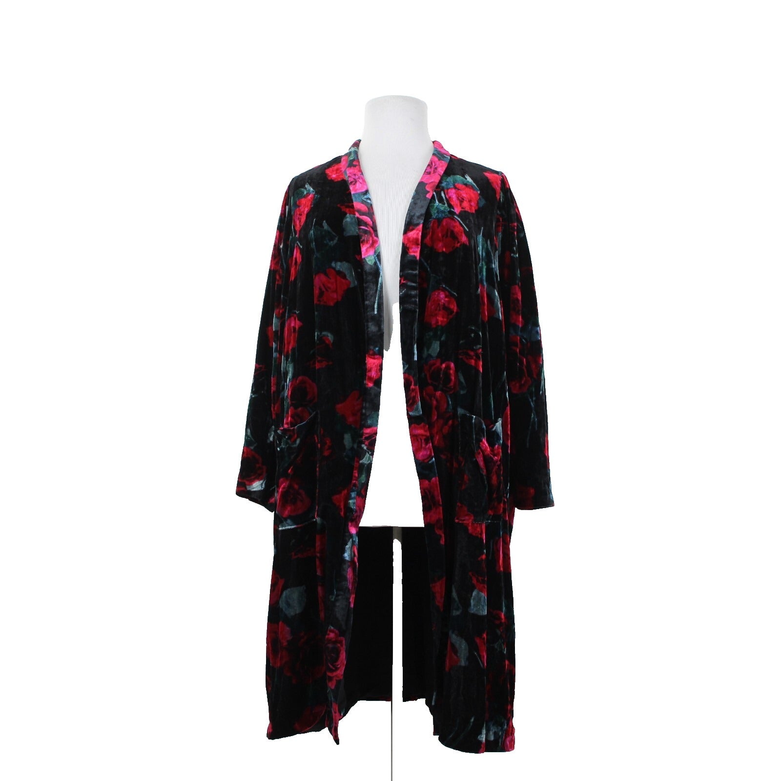 Torrid NEW $120 Sz 4 Black Pink Floral Velour Pockets VIscose Nylon Wrap Sweater
