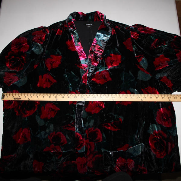 Torrid NEW $120 Sz 4 Black Pink Floral Velour Pockets VIscose Nylon Wrap Sweater