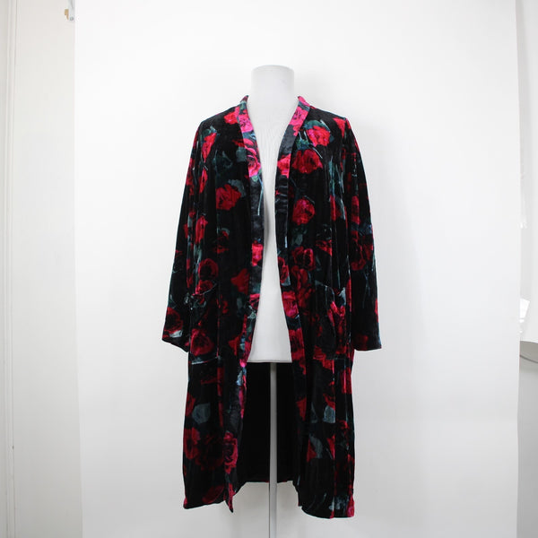 Torrid NEW $120 Sz 4 Black Pink Floral Velour Pockets VIscose Nylon Wrap Sweater