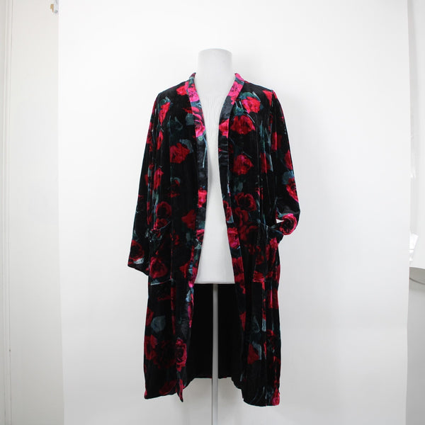 Torrid NEW $120 Sz 4 Black Pink Floral Velour Pockets VIscose Nylon Wrap Sweater