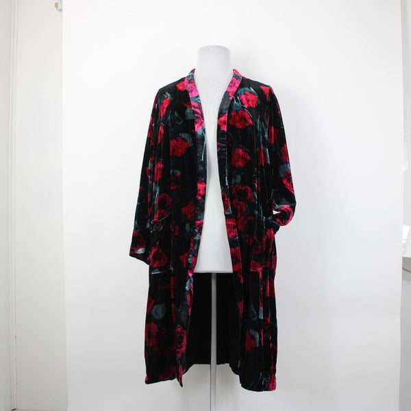 Torrid NEW $120 Sz 4 Black Pink Floral Velour Pockets VIscose Nylon Wrap Sweater