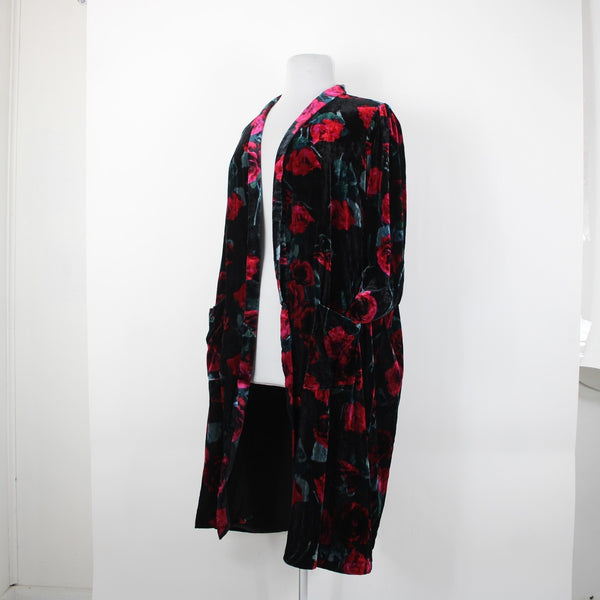 Torrid NEW $120 Sz 4 Black Pink Floral Velour Pockets VIscose Nylon Wrap Sweater