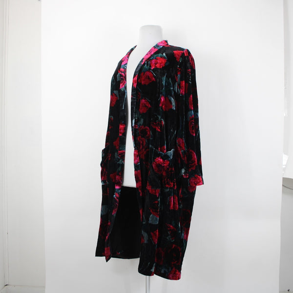 Torrid NEW $120 Sz 4 Black Pink Floral Velour Pockets VIscose Nylon Wrap Sweater
