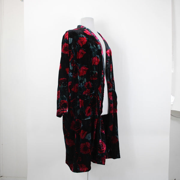 Torrid NEW $120 Sz 4 Black Pink Floral Velour Pockets VIscose Nylon Wrap Sweater