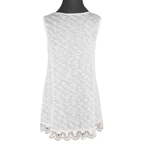 Style Co Sz M White Hi Lo Textured Ivory Lace Trim Poly Cotton Knit Top