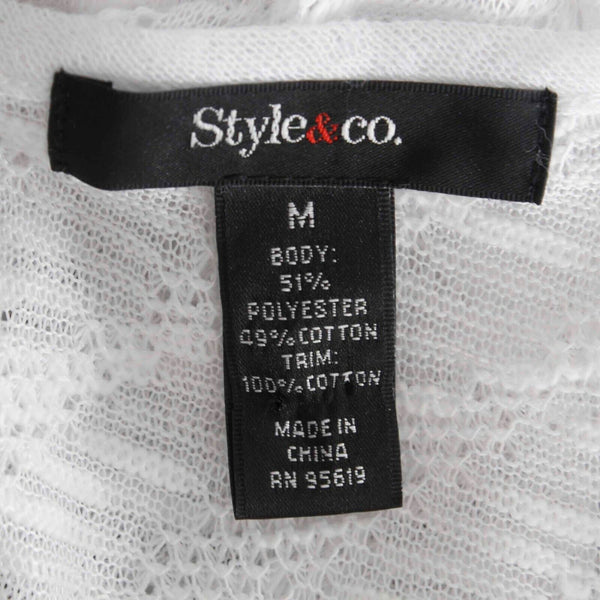 Style Co Sz M White Hi Lo Textured Ivory Lace Trim Poly Cotton Knit Top