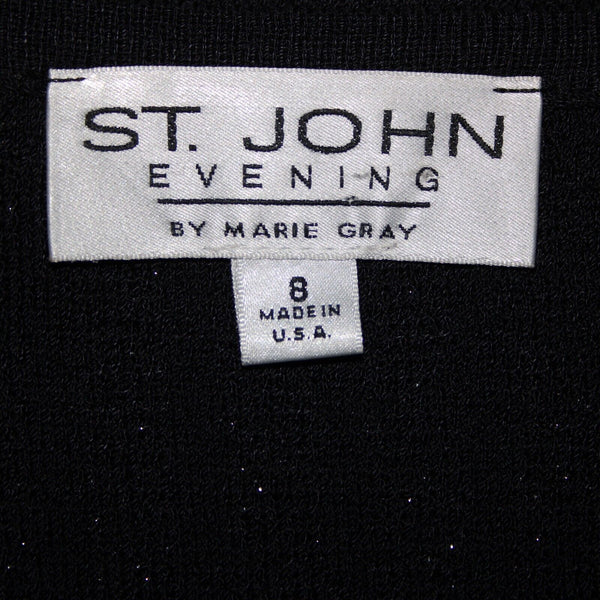 St John Evening Sz 8 Black Silver Stud Paillettes V Neck Santana Knit Top