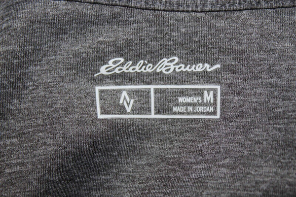 Eddie Bauer Sz M Gray Tab Sleeve Button Up Polyester Blend Top