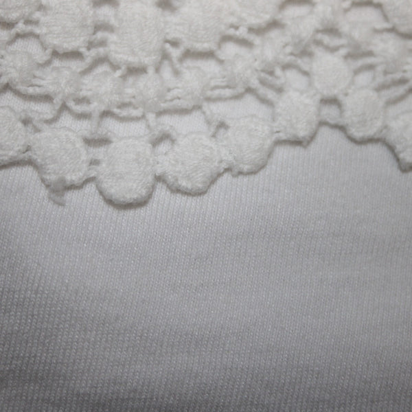 Talbots Petites Sz Sp White Scallop Lace Sheer Sleeve Cotton Blend Lined Top
