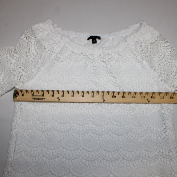 Talbots Petites Sz Sp White Scallop Lace Sheer Sleeve Cotton Blend Lined Top