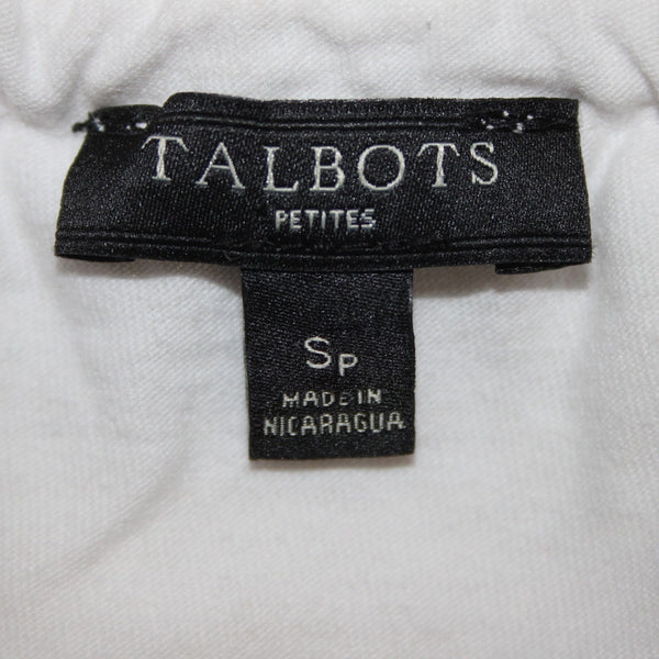 Talbots Petites Sz Sp White Scallop Lace Sheer Sleeve Cotton Blend Lined Top