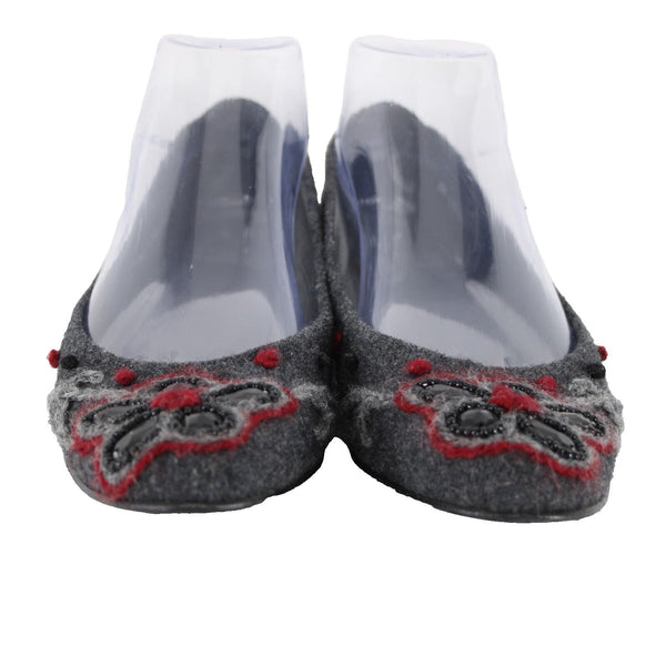 Stuart Weitzman Sz 6 M Gray Burgundy Black Bead Fabric Upper Leather Inner Flats