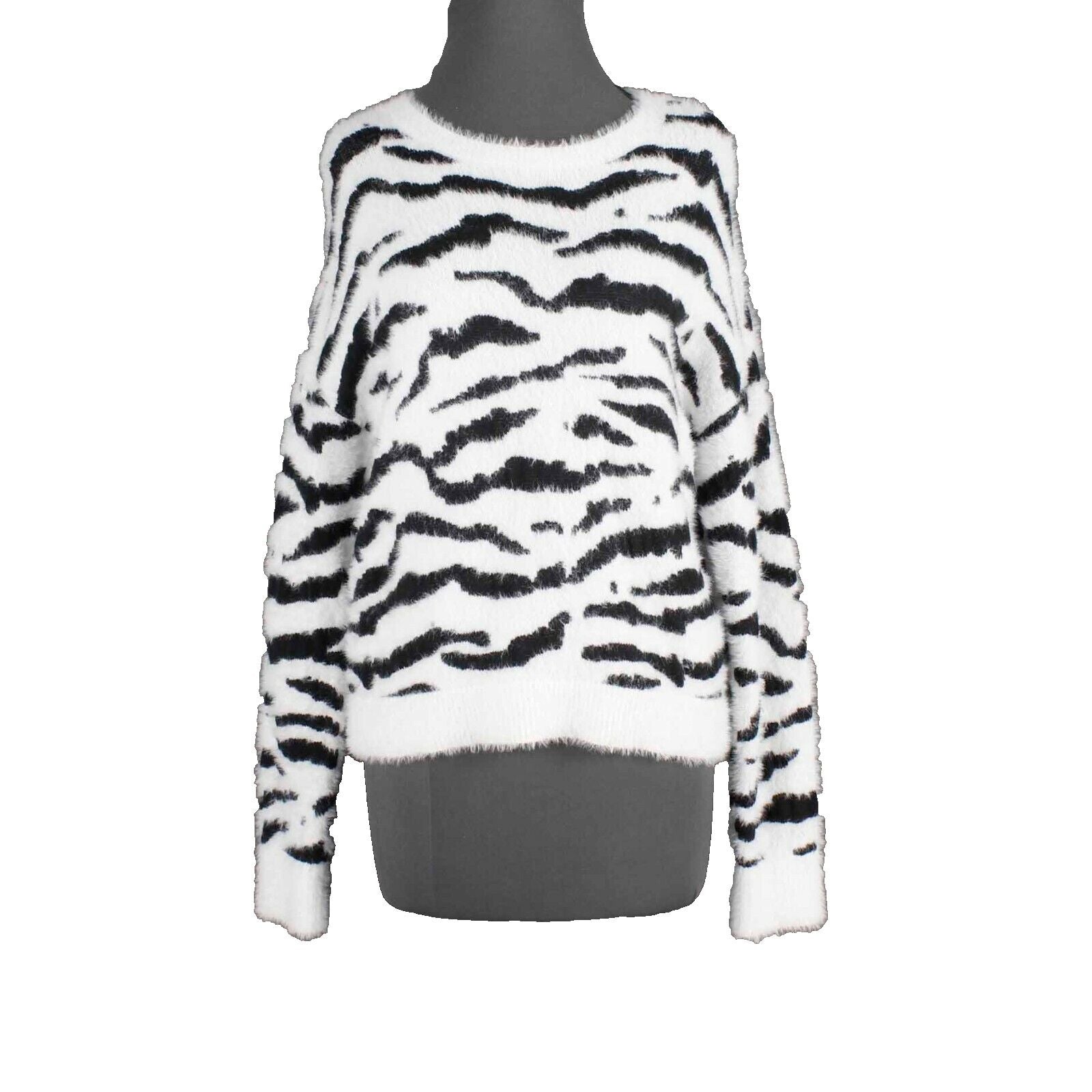 Bar III NEW $70 Sz S White Black Zebra Print Long Sleeve Nylon Acrylic Sweater