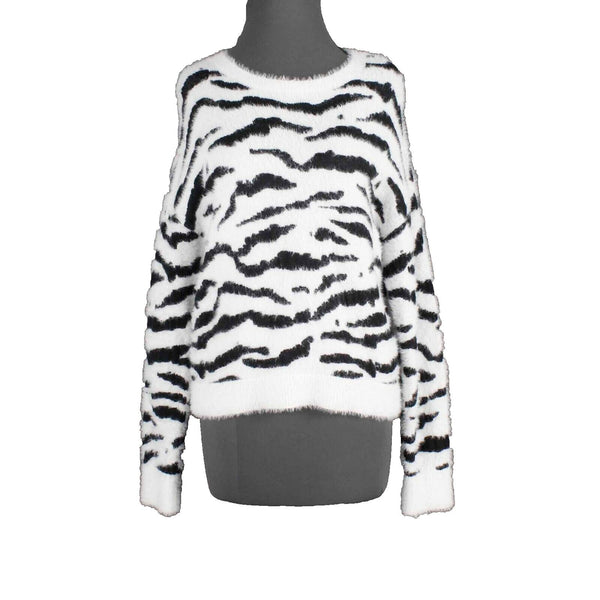 Bar III NEW $70 Sz S White Black Zebra Print Long Sleeve Nylon Acrylic Sweater