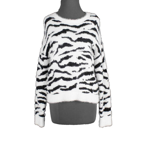 Bar III NEW $70 Sz S White Black Zebra Print Long Sleeve Nylon Acrylic Sweater