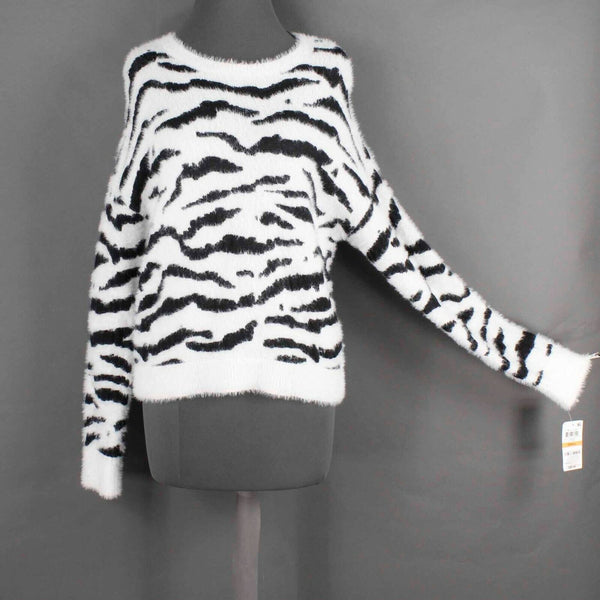 Bar III NEW $70 Sz S White Black Zebra Print Long Sleeve Nylon Acrylic Sweater