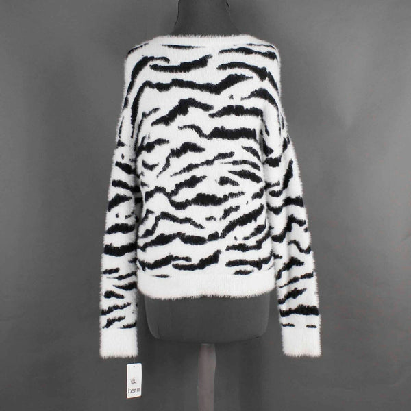 Bar III NEW $70 Sz S White Black Zebra Print Long Sleeve Nylon Acrylic Sweater