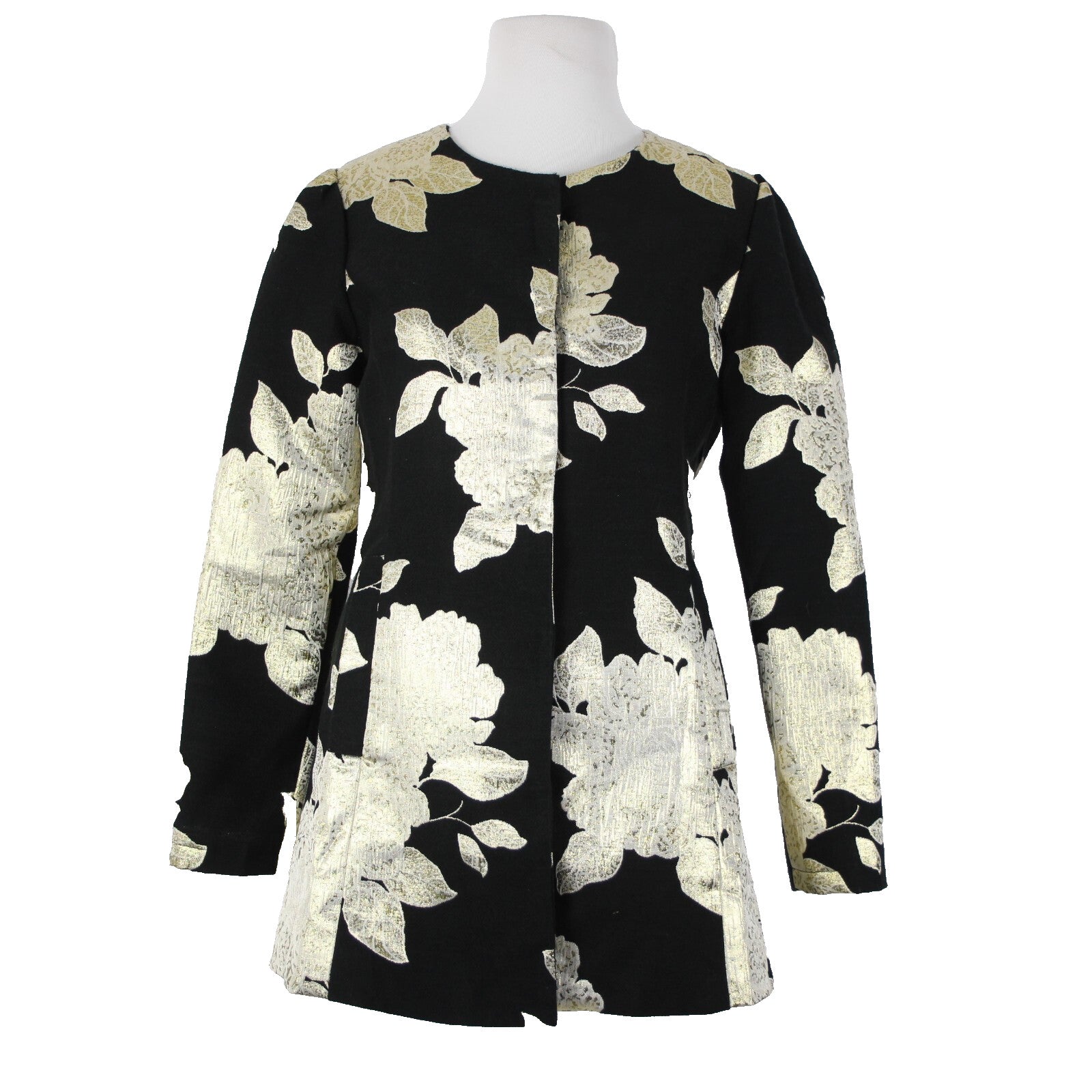 Peck And Peck NEW Sz S Black Gold Metallic Floral Lined 100% Polyester Jacket