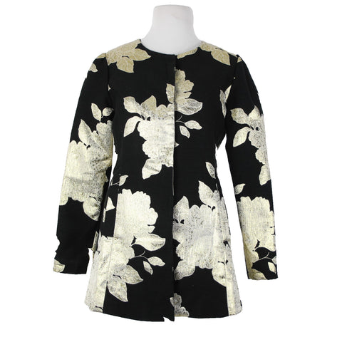 Peck And Peck NEW Sz S Black Gold Metallic Floral Lined 100% Polyester Jacket